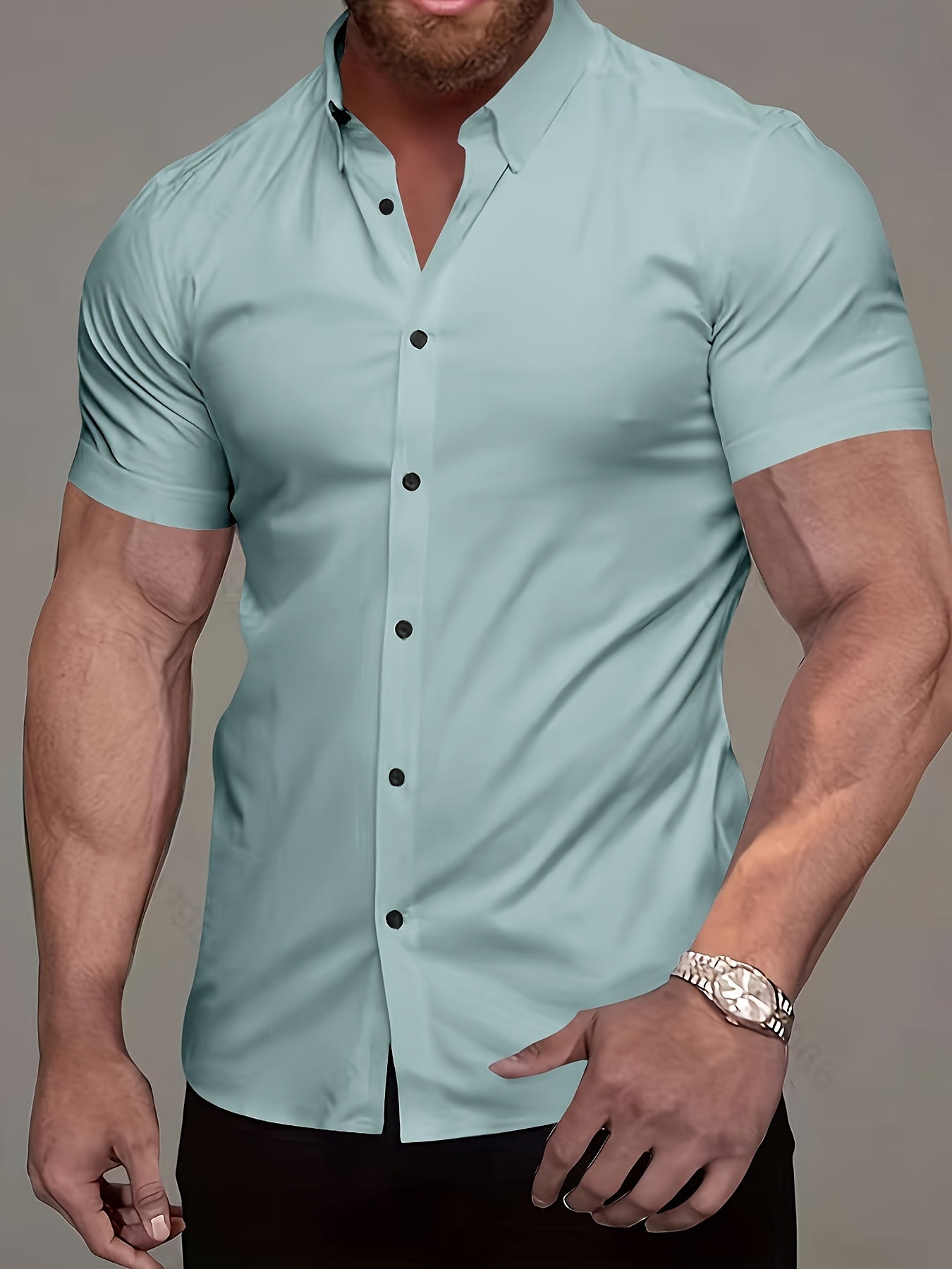 Men's Short-Sleeve Shirt, Lapel, Business Casual