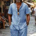 Men's Cardigan Shirt & Shorts Set, Short-Sleeve