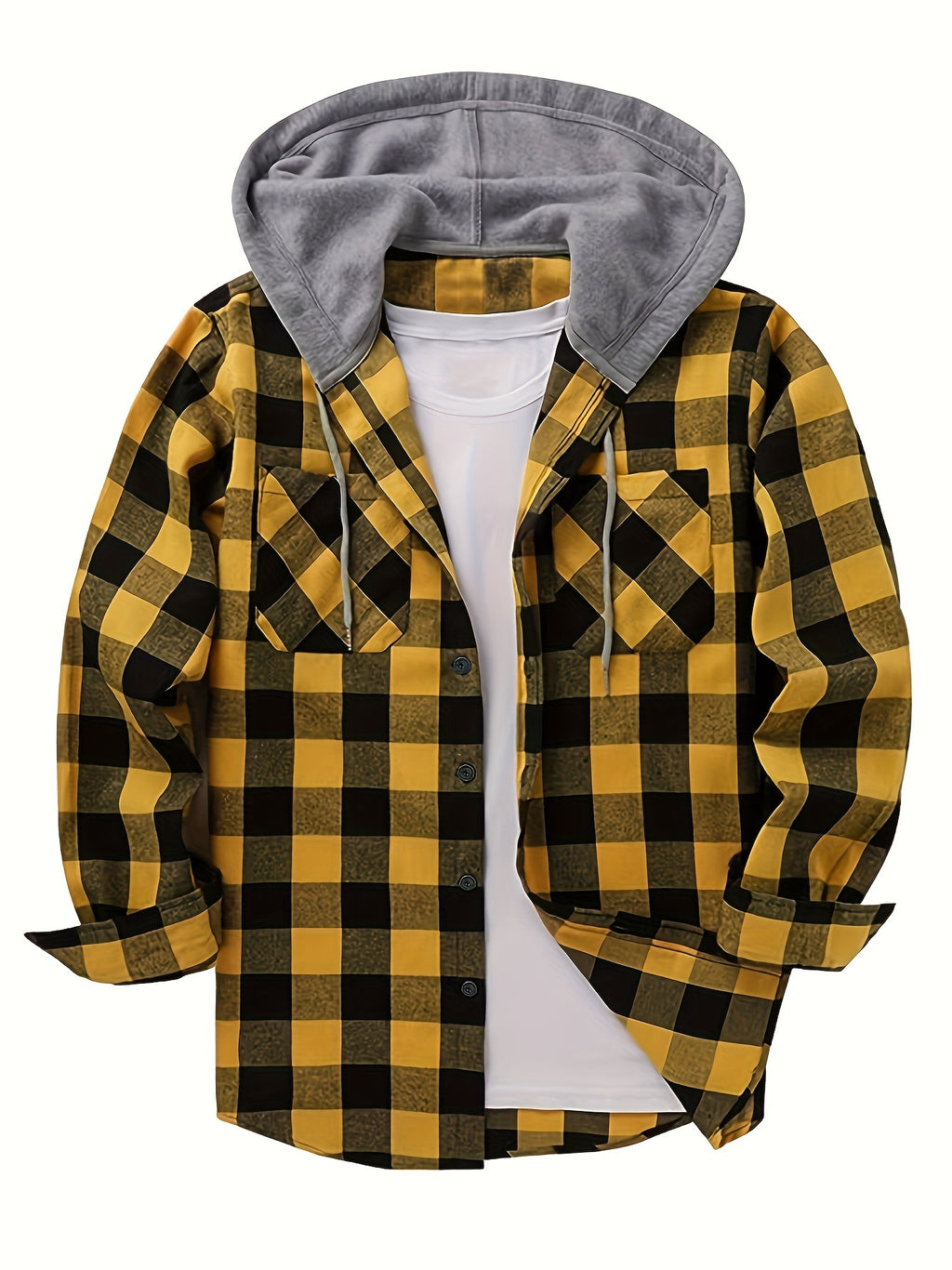 Men's Hooded Plaid Shirt, Long-Sleeve