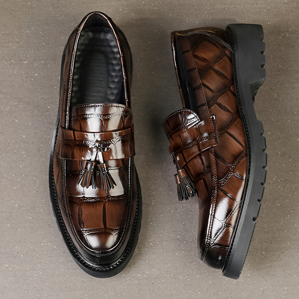 Men's Tassel Thick-Sole Dress Loafers, Round-Toe