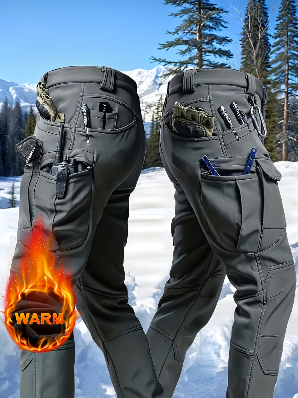 Men's Fleece-Lined Work Trousers, Softshell, Zippered Pockets