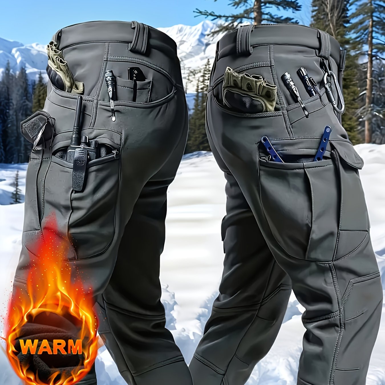 Men's Fleece-Lined Work Trousers, Softshell, Zippered Pockets