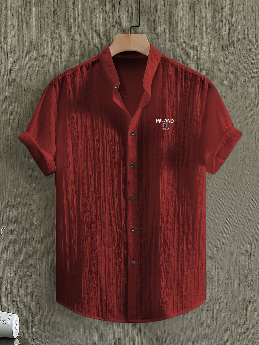 Men's Short-Sleeve Shirt, Print, Stand-Up Collar