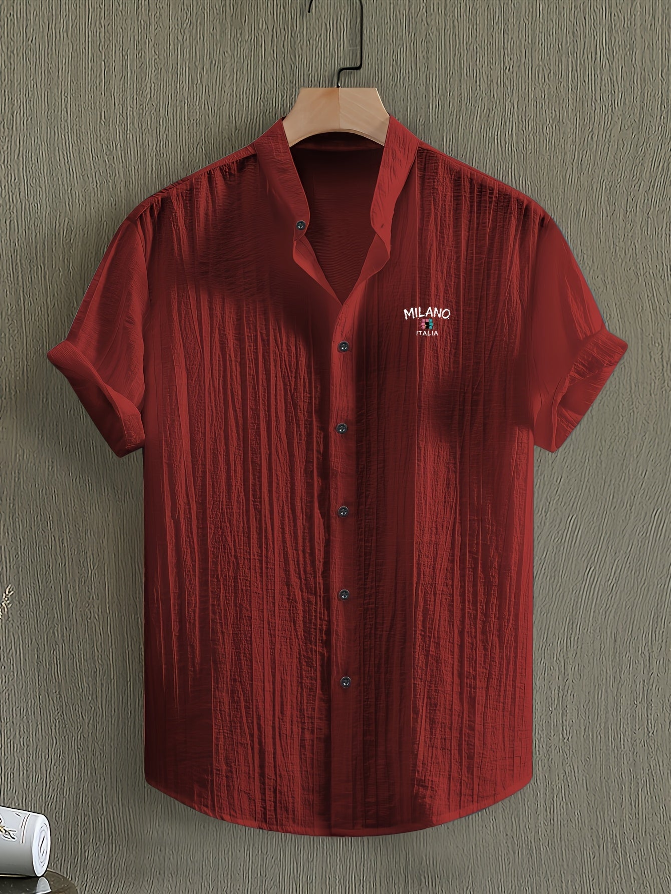 Men's Short-Sleeve Shirt, Print, Stand-Up Collar