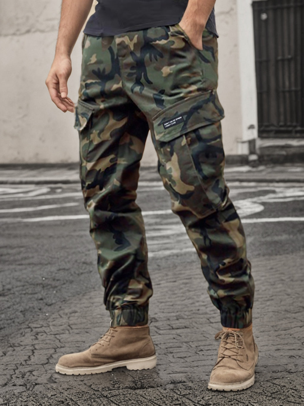 Men's Camo Cargo Pants, Comfort Fit, Drawstring