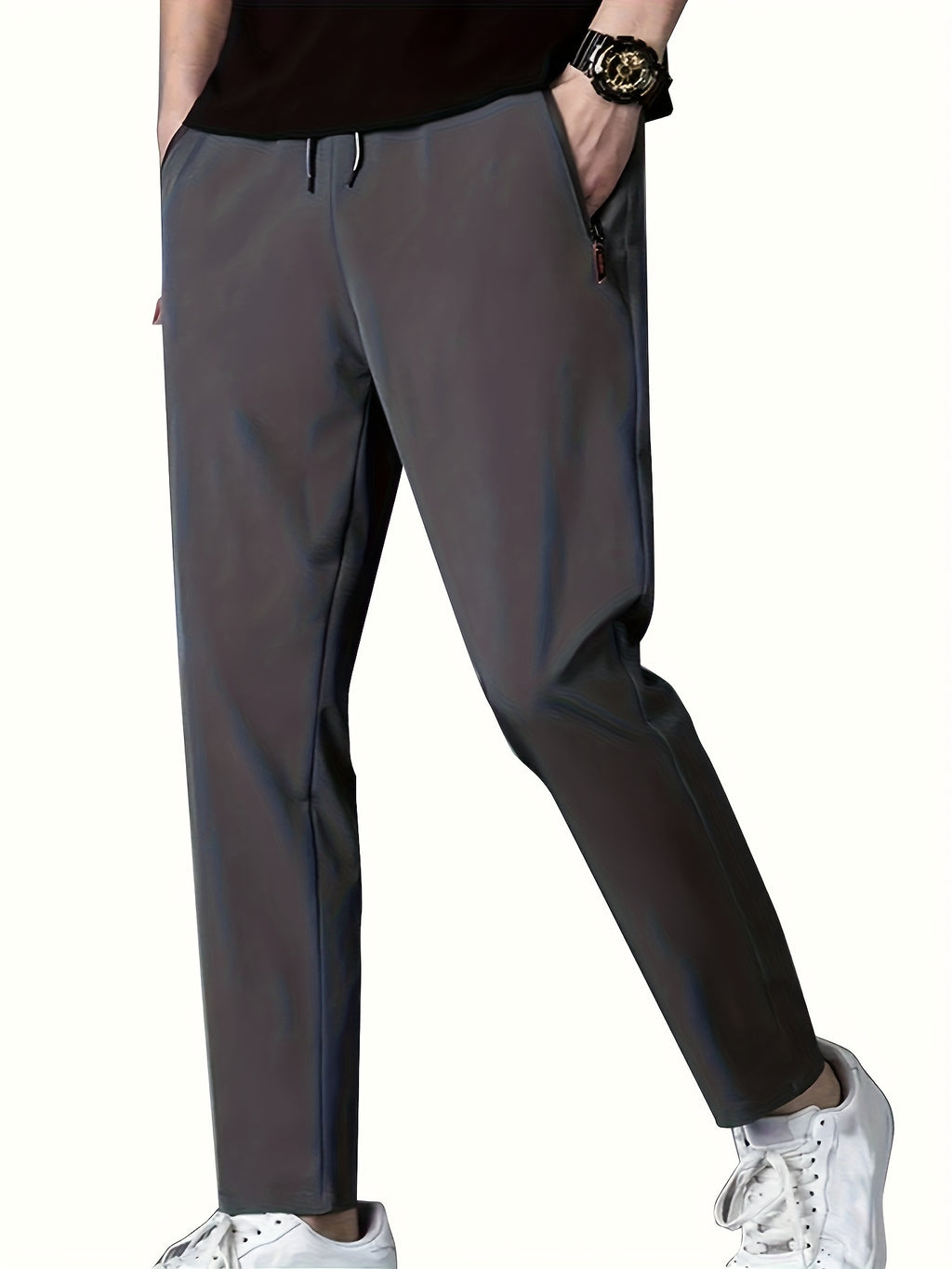 Men's Casual Trousers, Elastic Waist, Straight Loose Fit