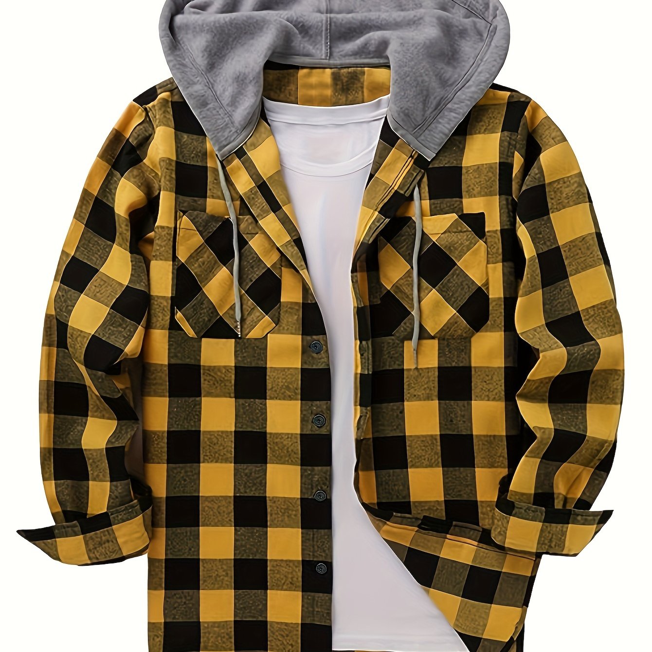 Men's Hooded Plaid Shirt, Long-Sleeve