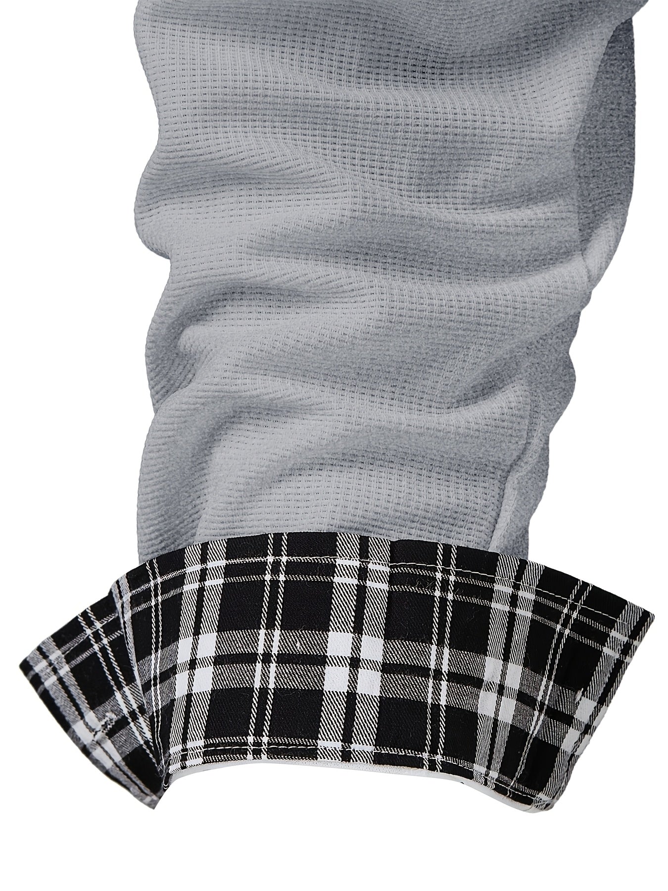 Men's Waffle-Knit Plaid Shirt, Patchwork, Long-Sleeve