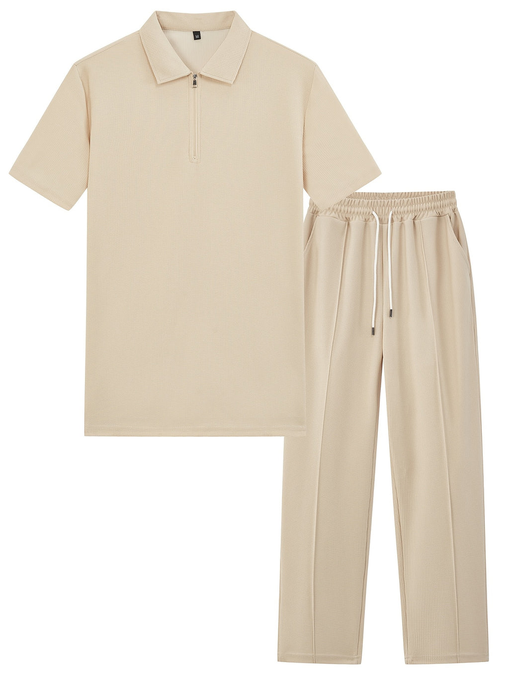 Men's Waffle-Knit Shirt & Pants Set, Zip Lapel