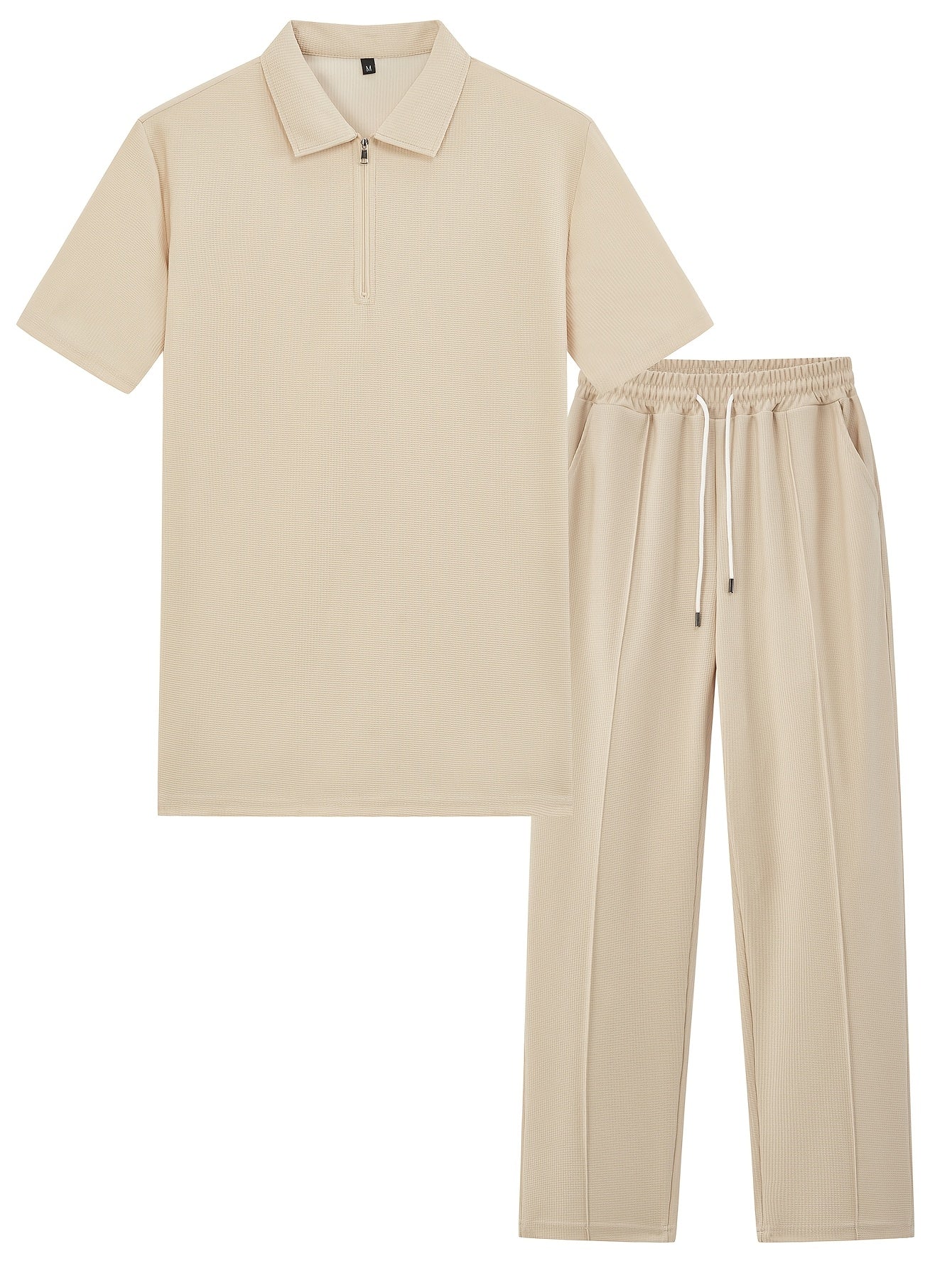 Men's Waffle-Knit Shirt & Pants Set, Zip Lapel