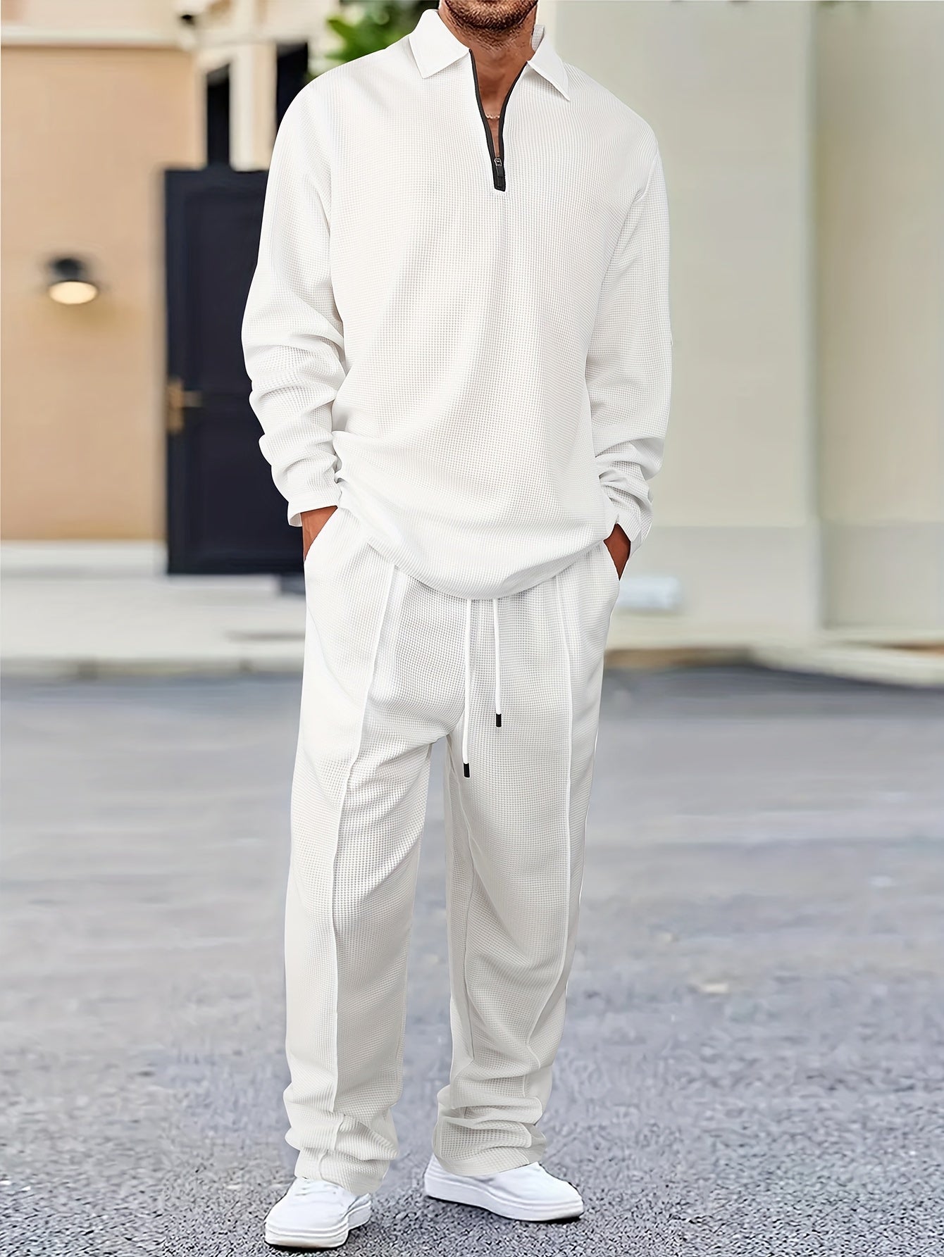 Men's Waffle-Knit Shirt & Pants Set, Long-Sleeve
