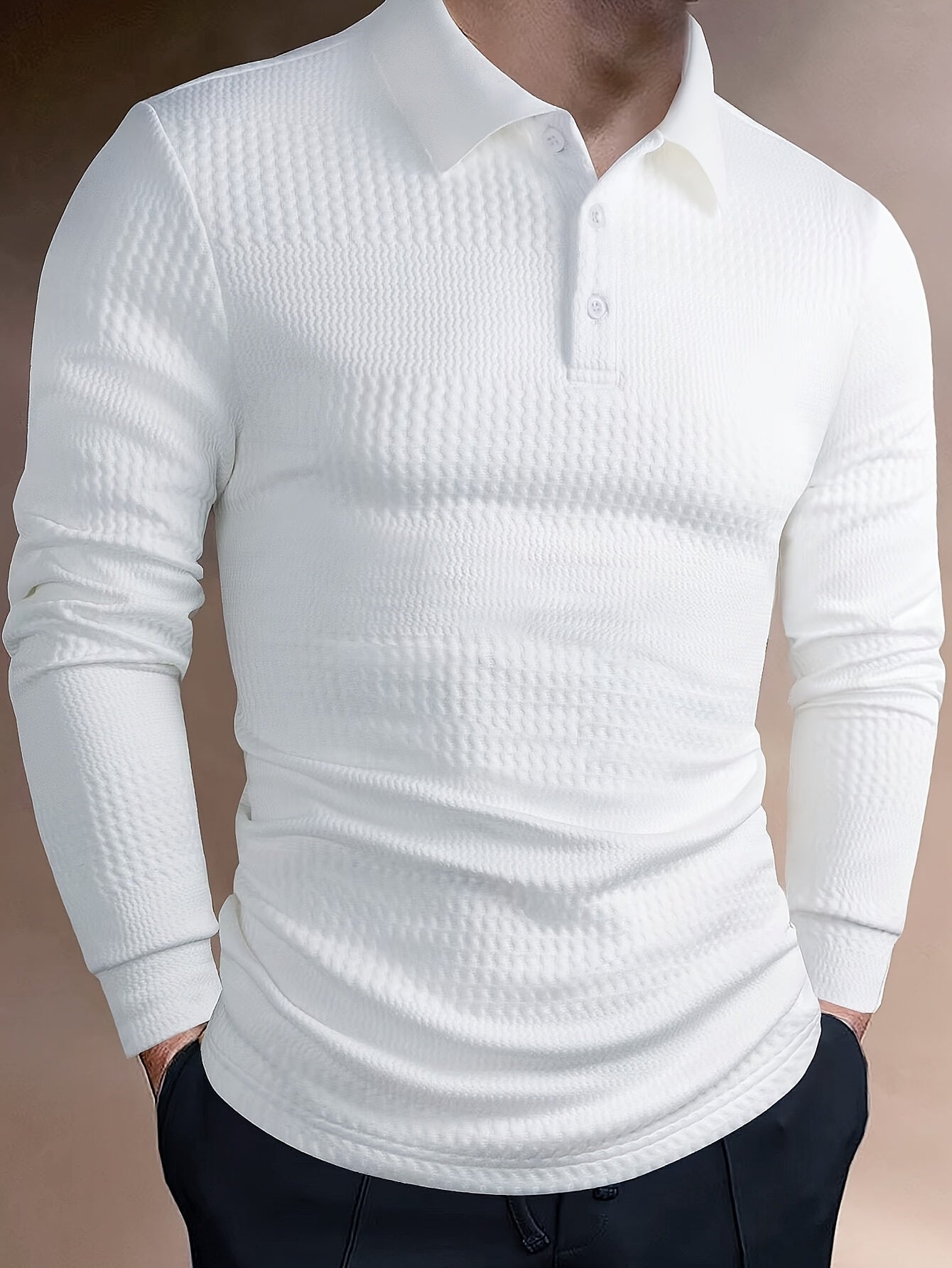 Men's Long-Sleeve Polo Shirt, Jacquard, Slim Fit
