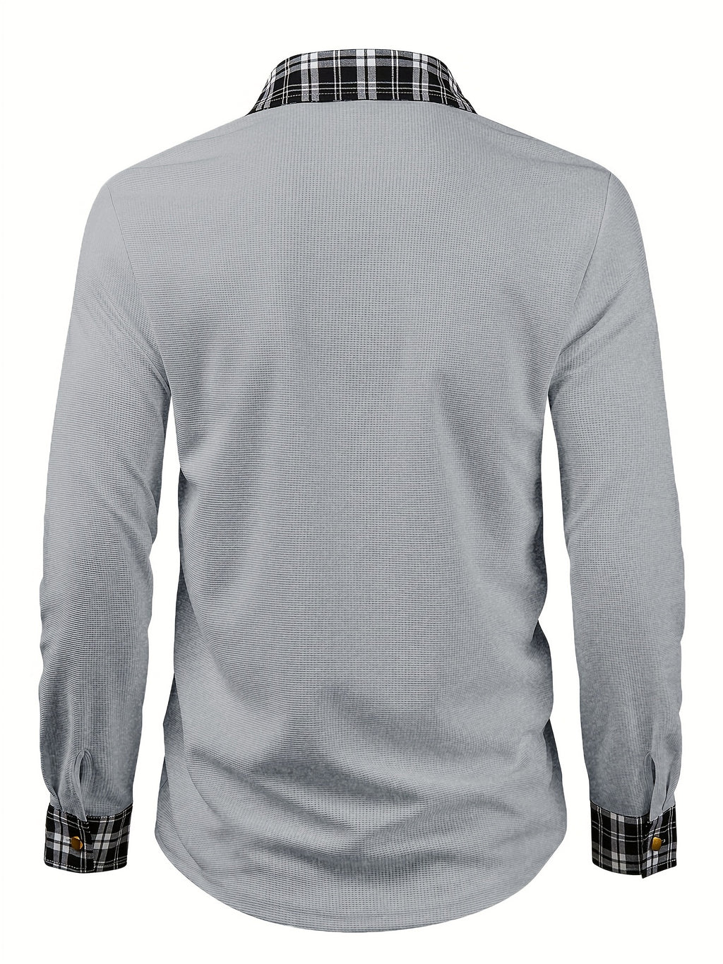 Men's Waffle-Knit Plaid Shirt, Patchwork, Long-Sleeve