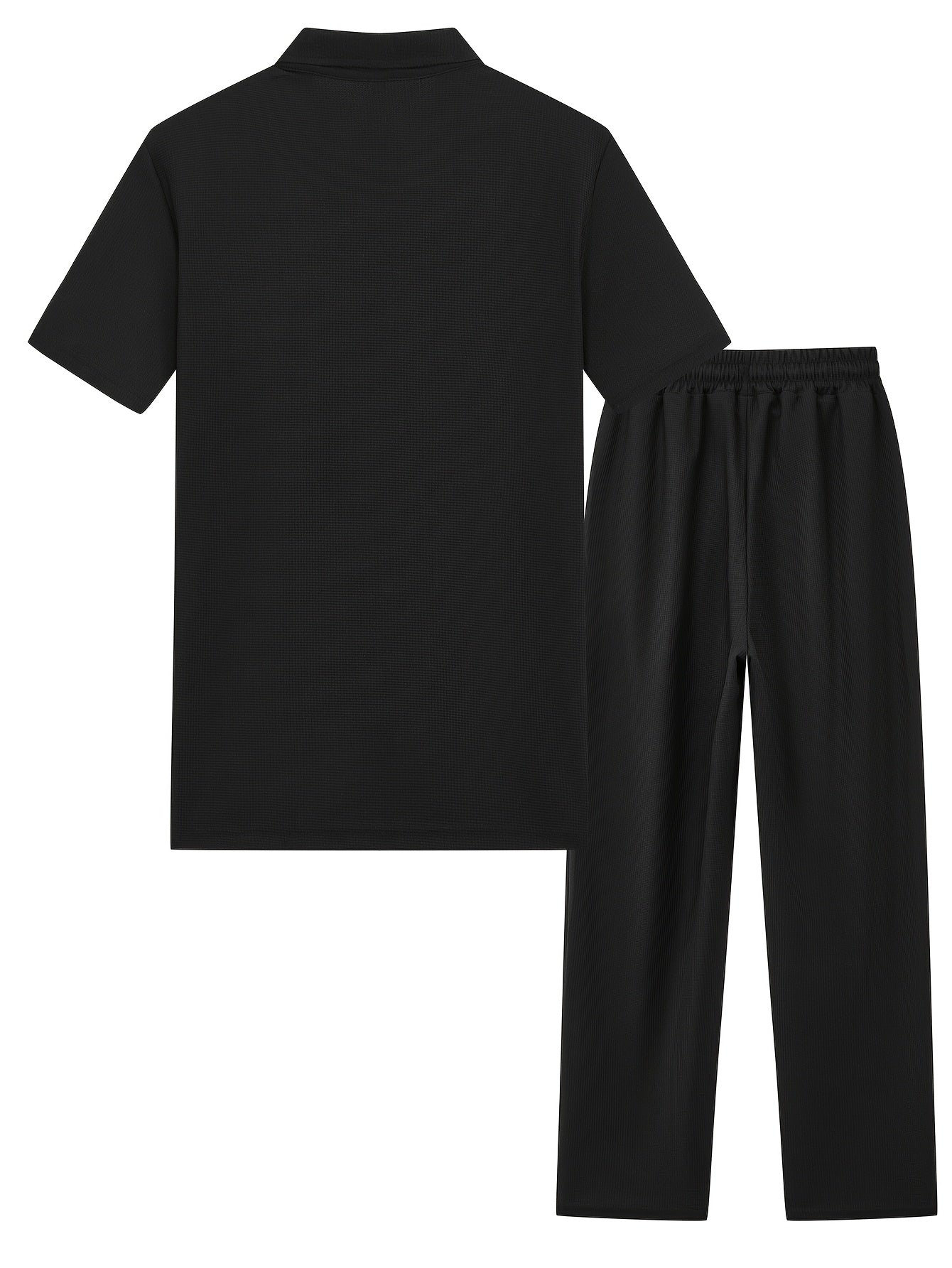 Men's Waffle-Knit Shirt & Pants Set, Zip Lapel