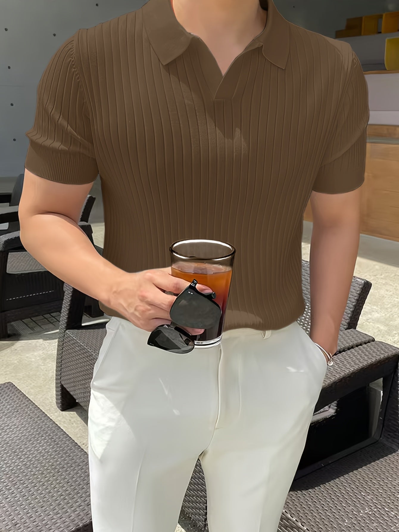 Men's Knit Polo Shirt, Striped Short-Sleeve