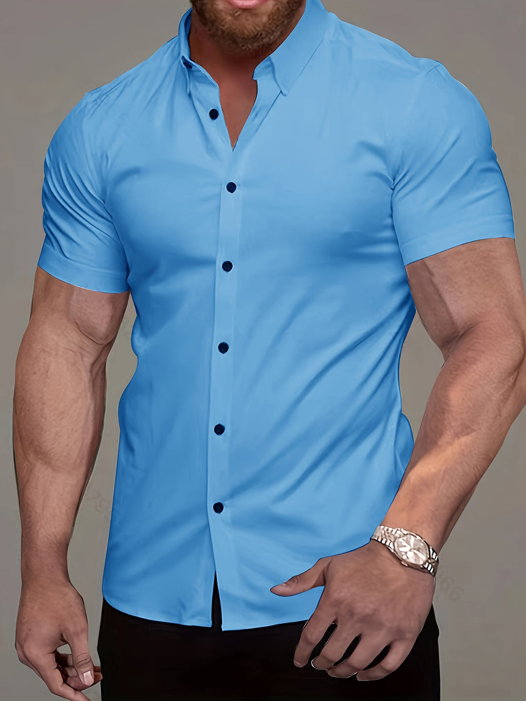 Men's Short-Sleeve Shirt, Lapel, Business Casual