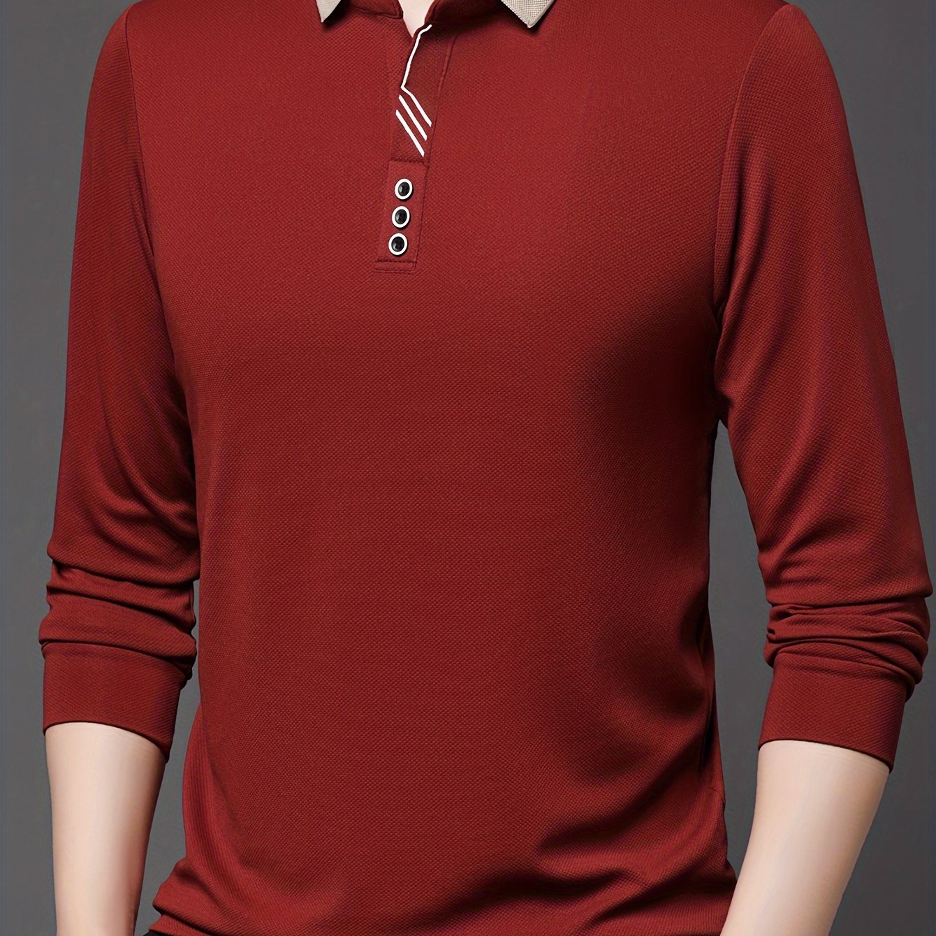 Men's Long-Sleeve Polo Shirt, Lapel Collar, Lightweight