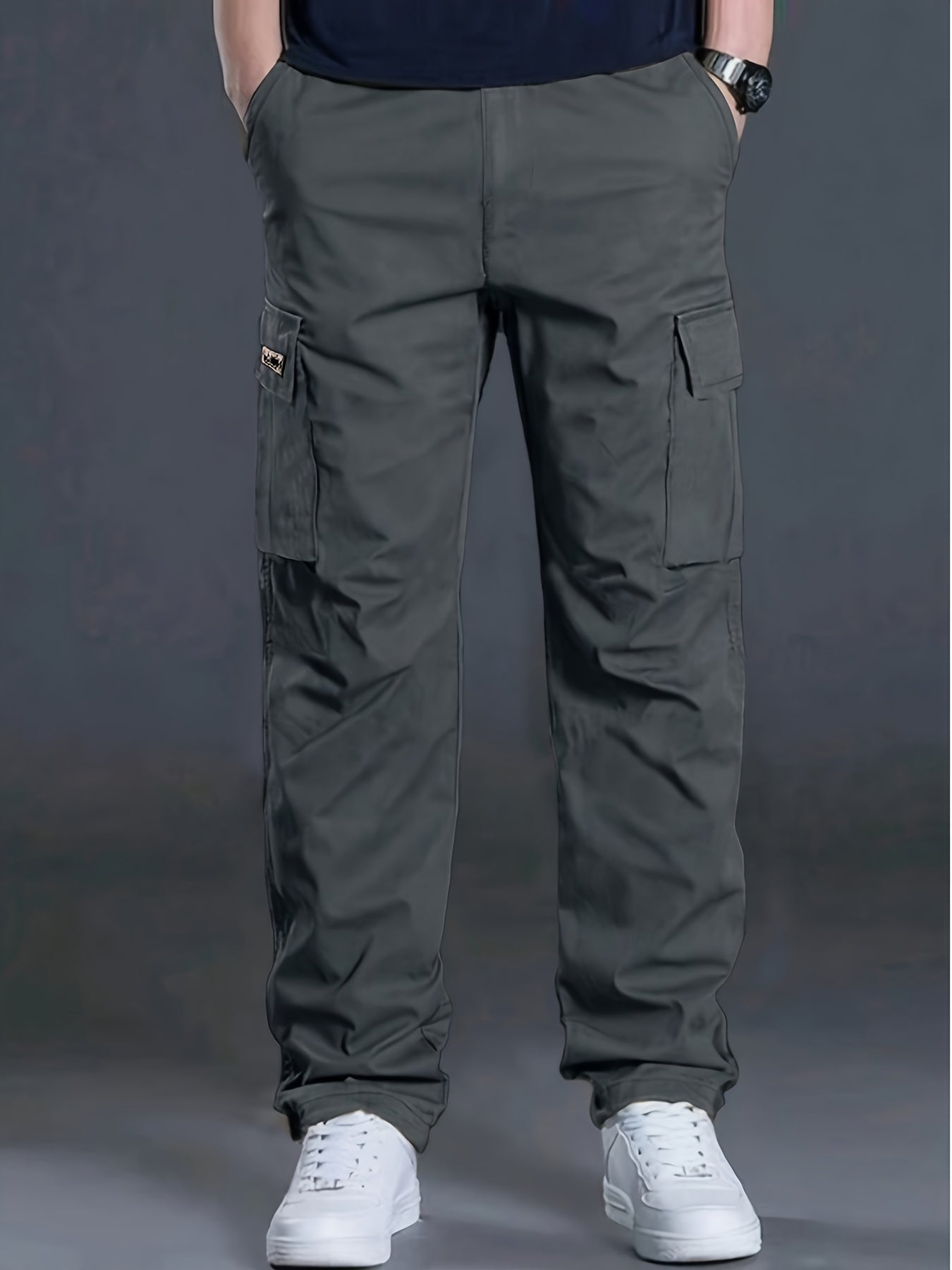 Men's Cargo Trousers, Multi-Pocket, Straight-Leg Drawstring