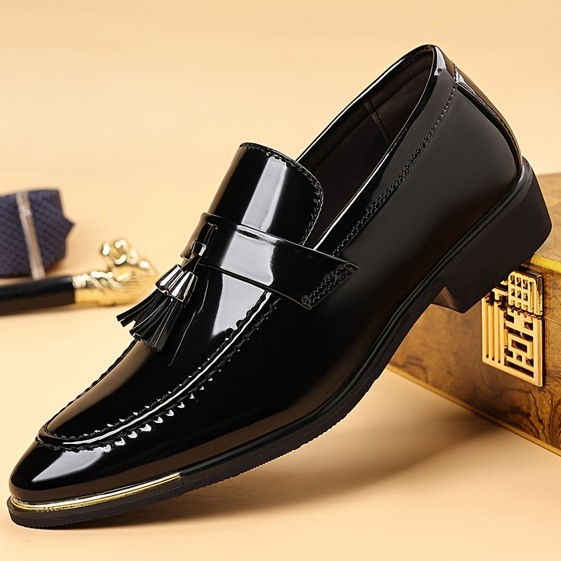 Men's Pointed-Toe Dress Loafers, British Style Black