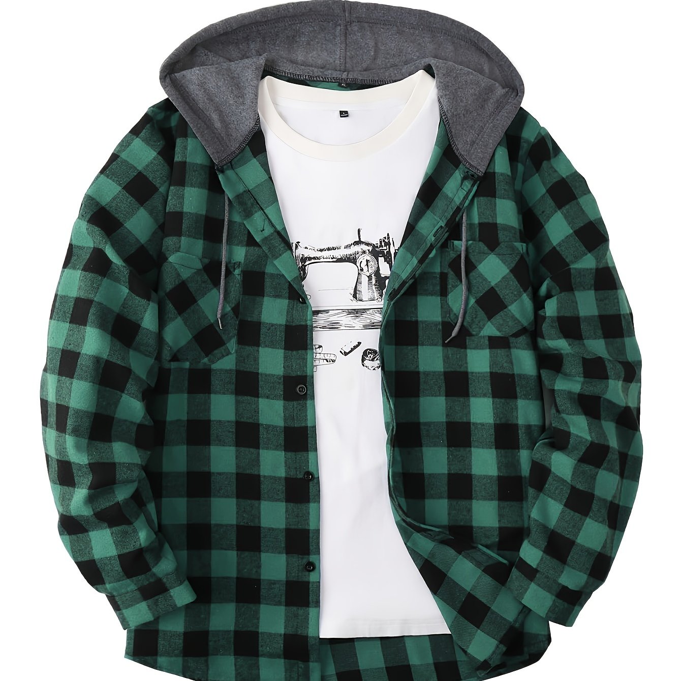 Men's Hooded Plaid Shirt, Long-Sleeve