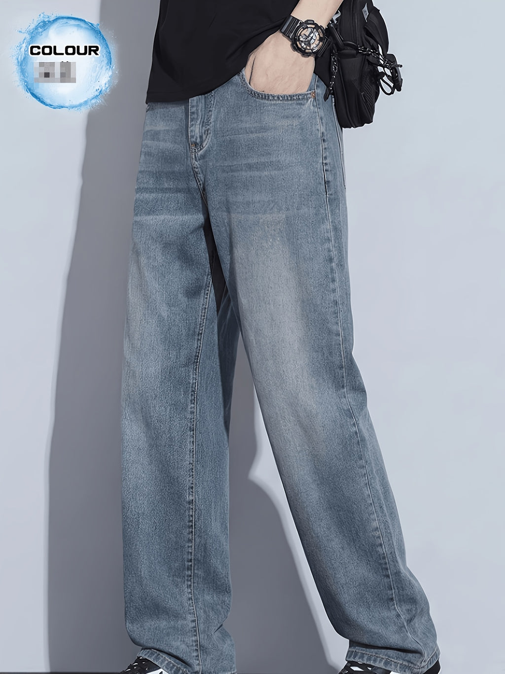 Men's Tencel Trousers, Faux-Denim, Straight Stretch