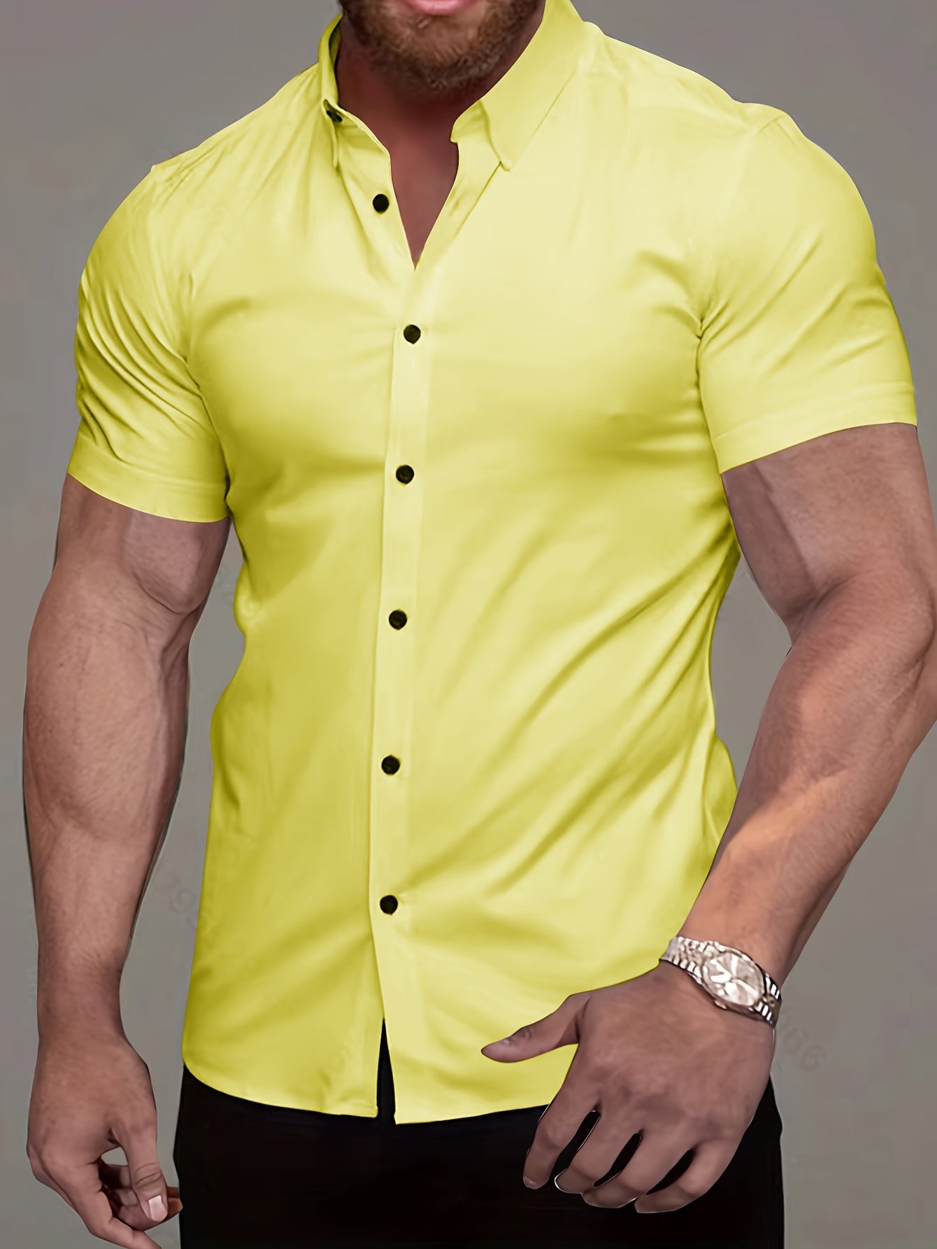 Men's Short-Sleeve Shirt, Lapel, Business Casual