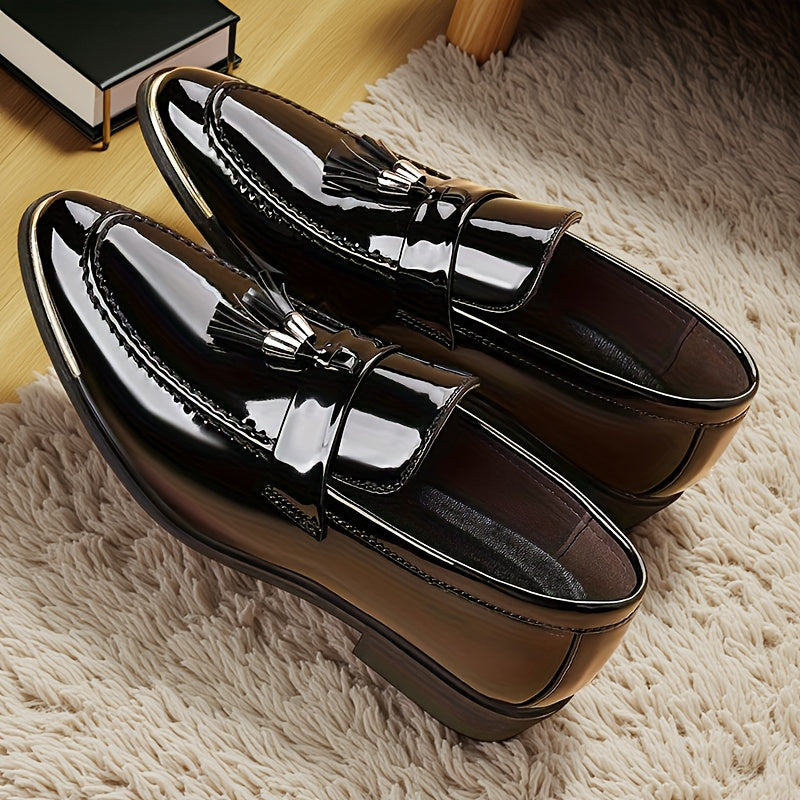 Men's Pointed-Toe Dress Loafers, British Style Black