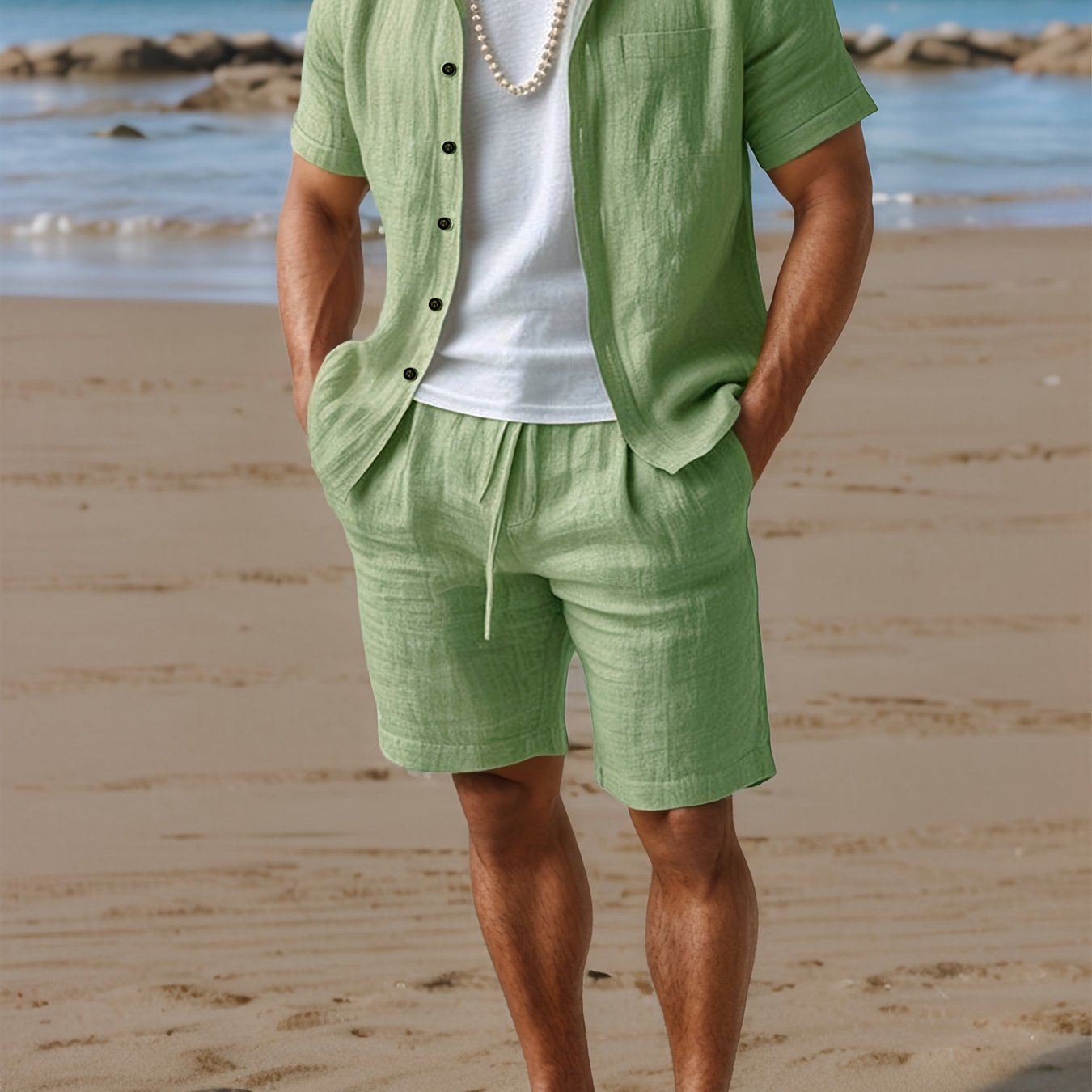 Men's Woven Shirt & Shorts Set, Quick-Dry
