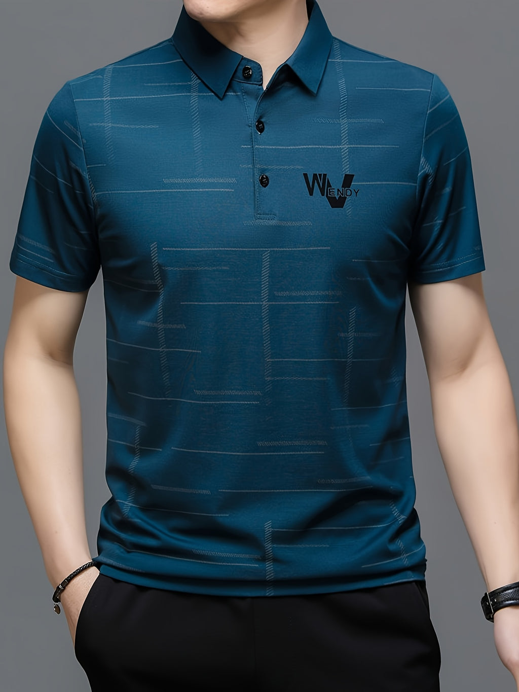Men's Golf Polo Shirt, Striped, Moisture-Wicking