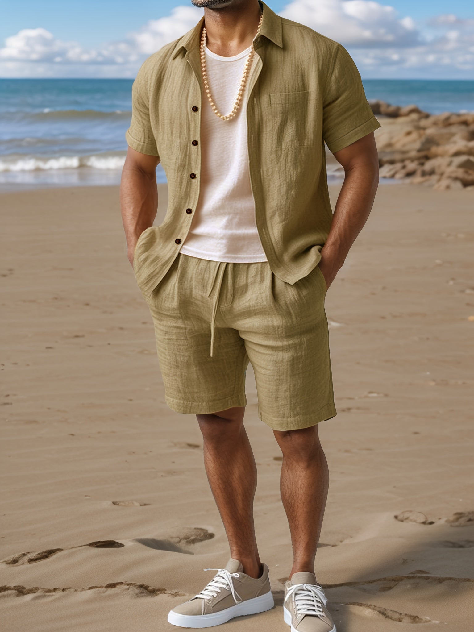 Men's Woven Shirt & Shorts Set, Quick-Dry