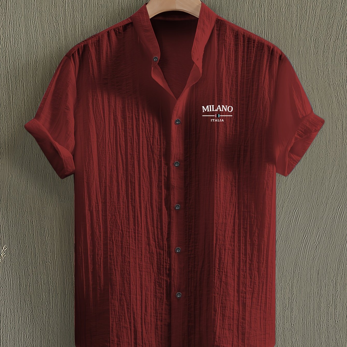 Men's Short-Sleeve Shirt, Print, Stand-Up Collar