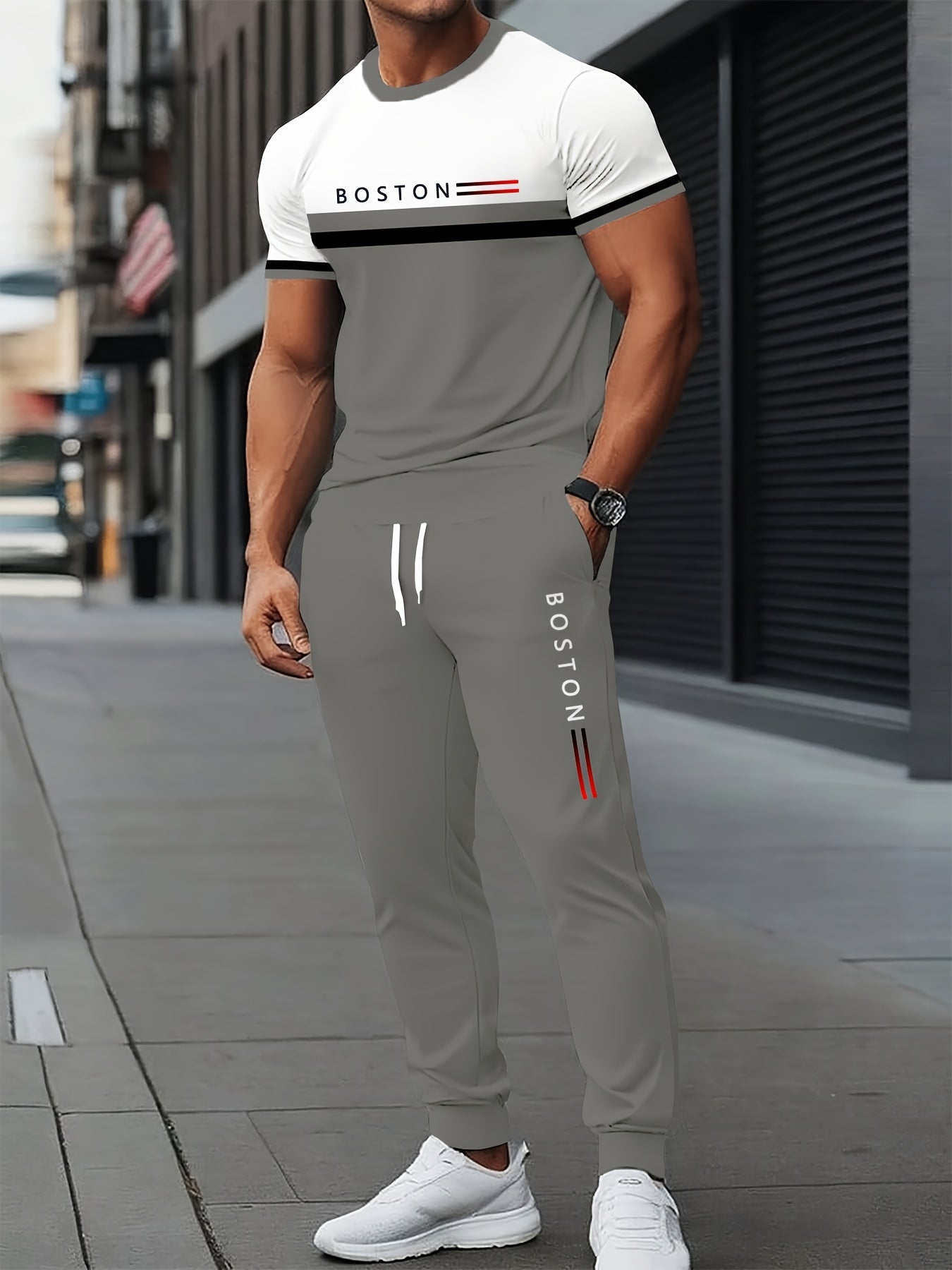Men's Printed T-Shirt & Pants Set, Casual