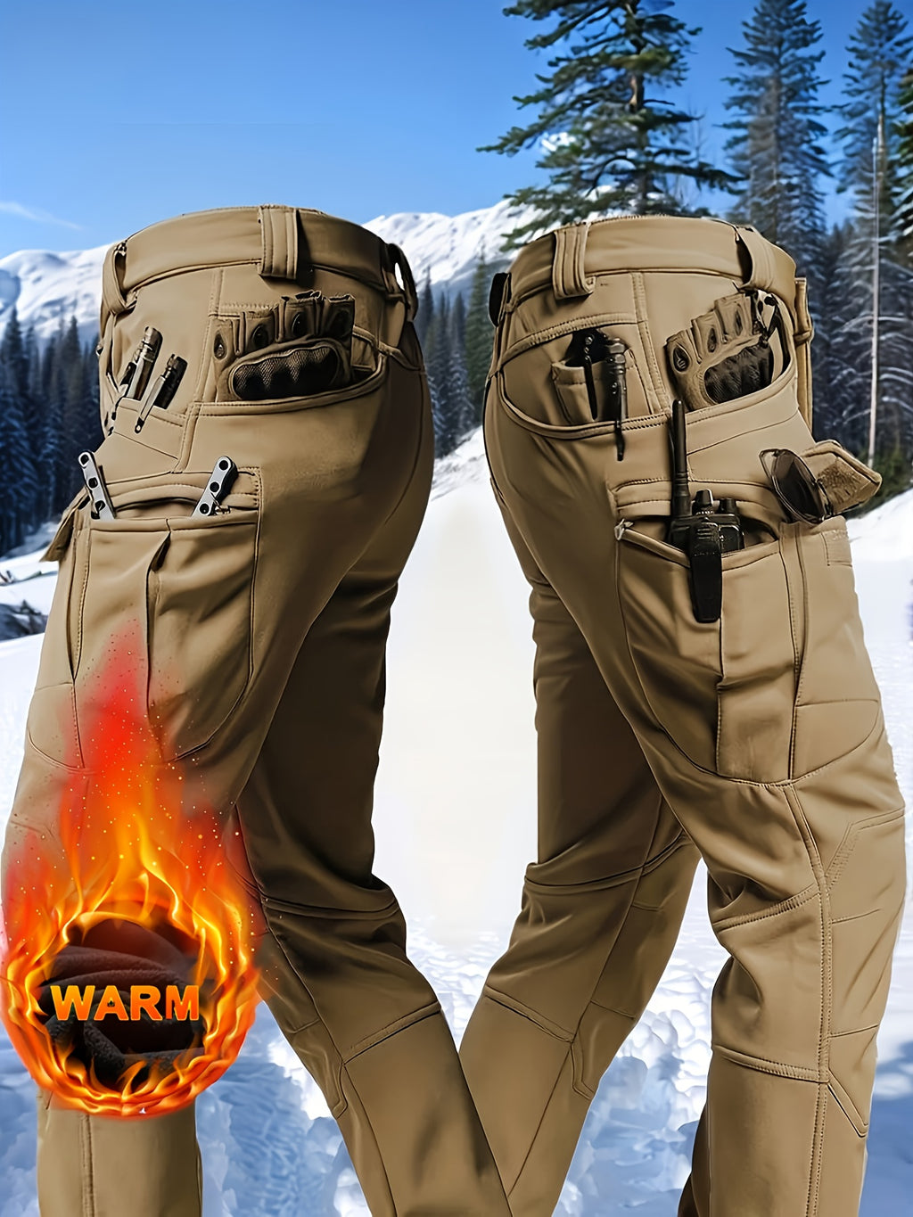 Men's Fleece-Lined Work Trousers, Softshell, Zippered Pockets