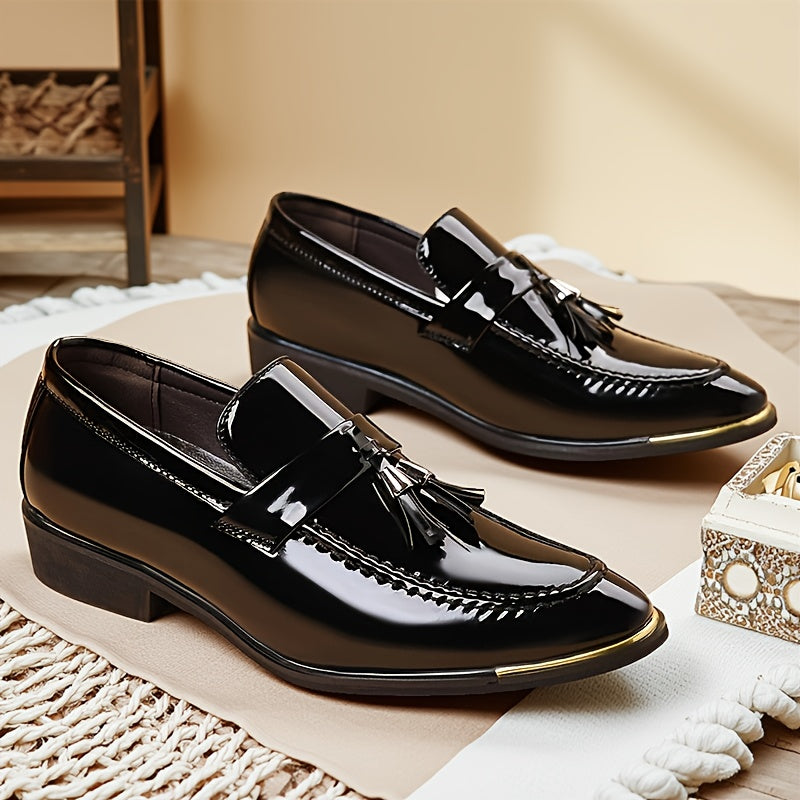 Men's Pointed-Toe Dress Loafers, British Style Black