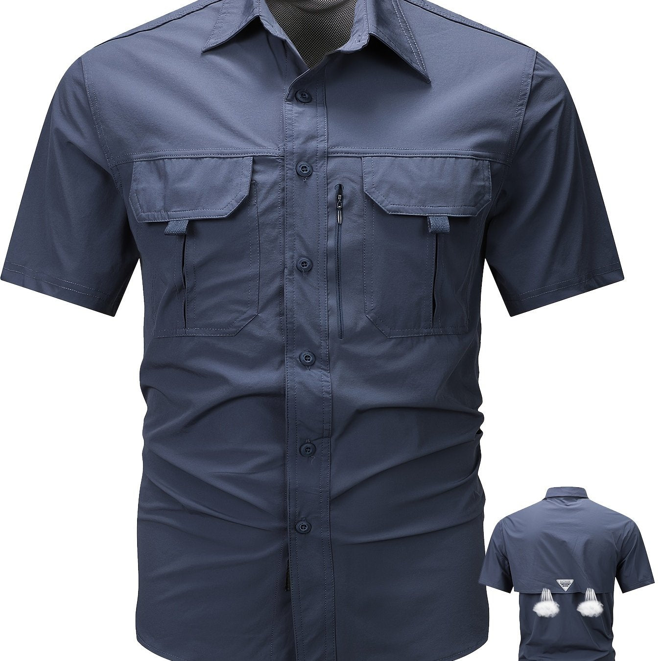 Men's Short-Sleeve Cargo Shirt, Flap Pockets, Breathable