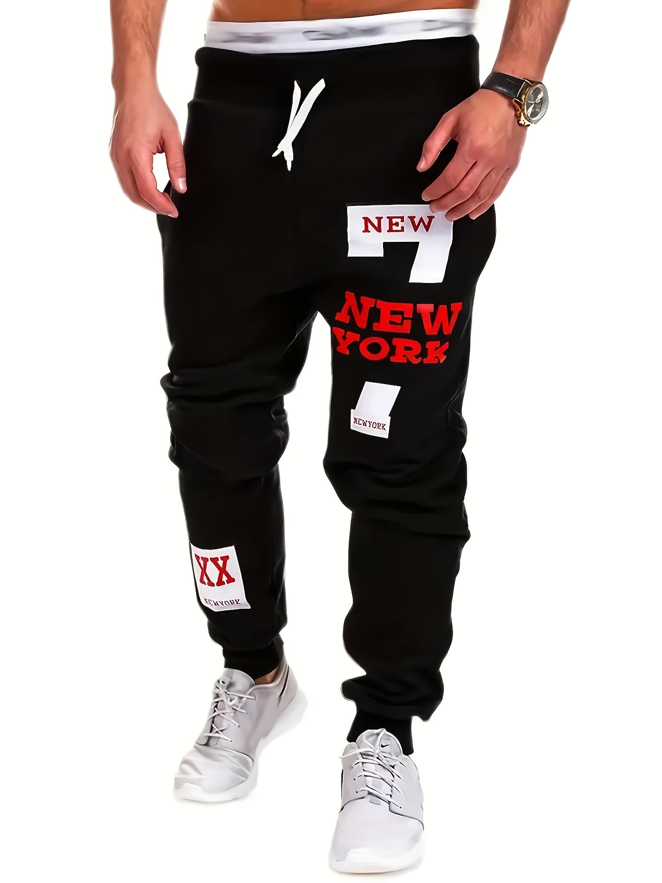 Men's Sports Joggers, Letter Print, Tapered