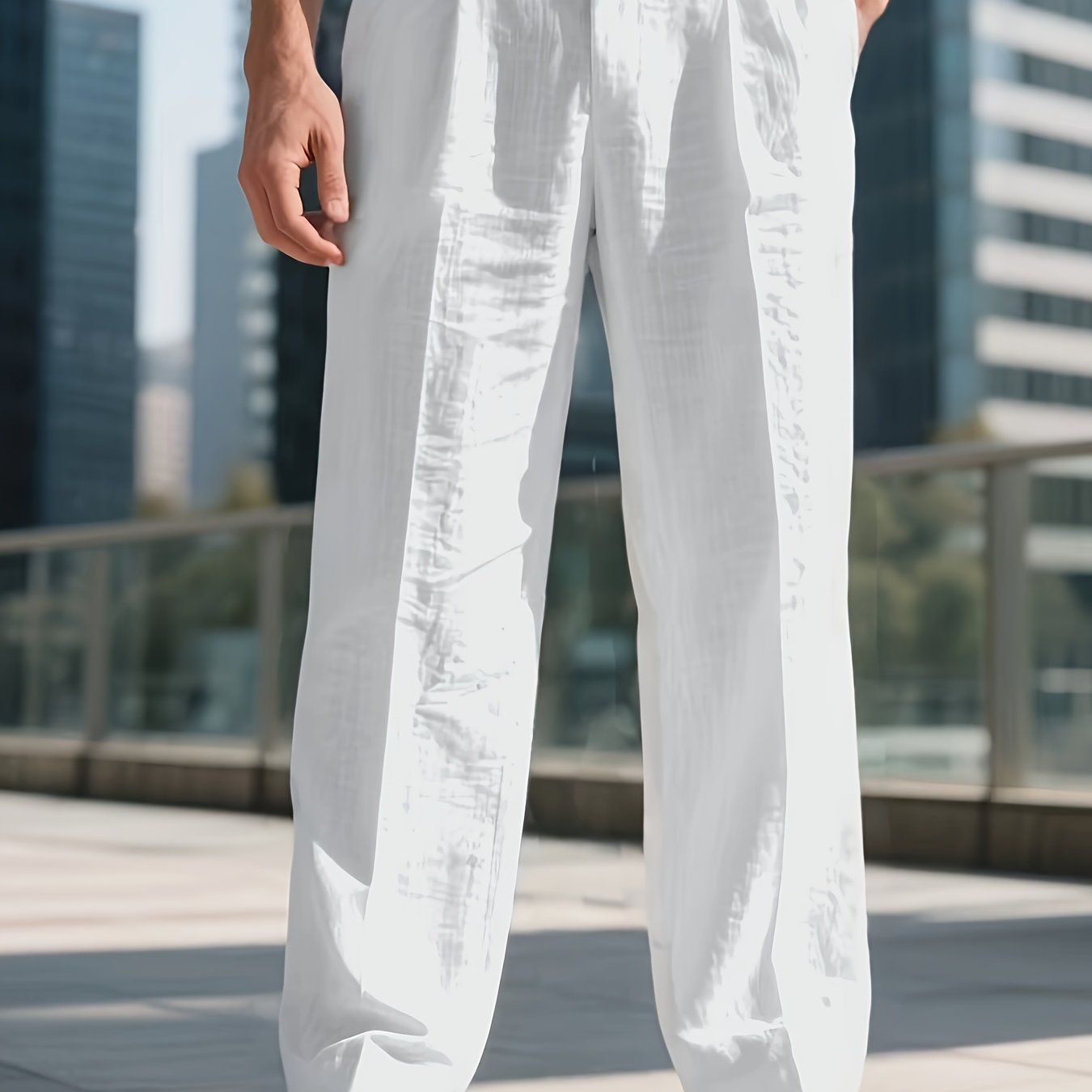 Men's Linen-Blend Trousers, Khaki, Straight-Leg Business Casual