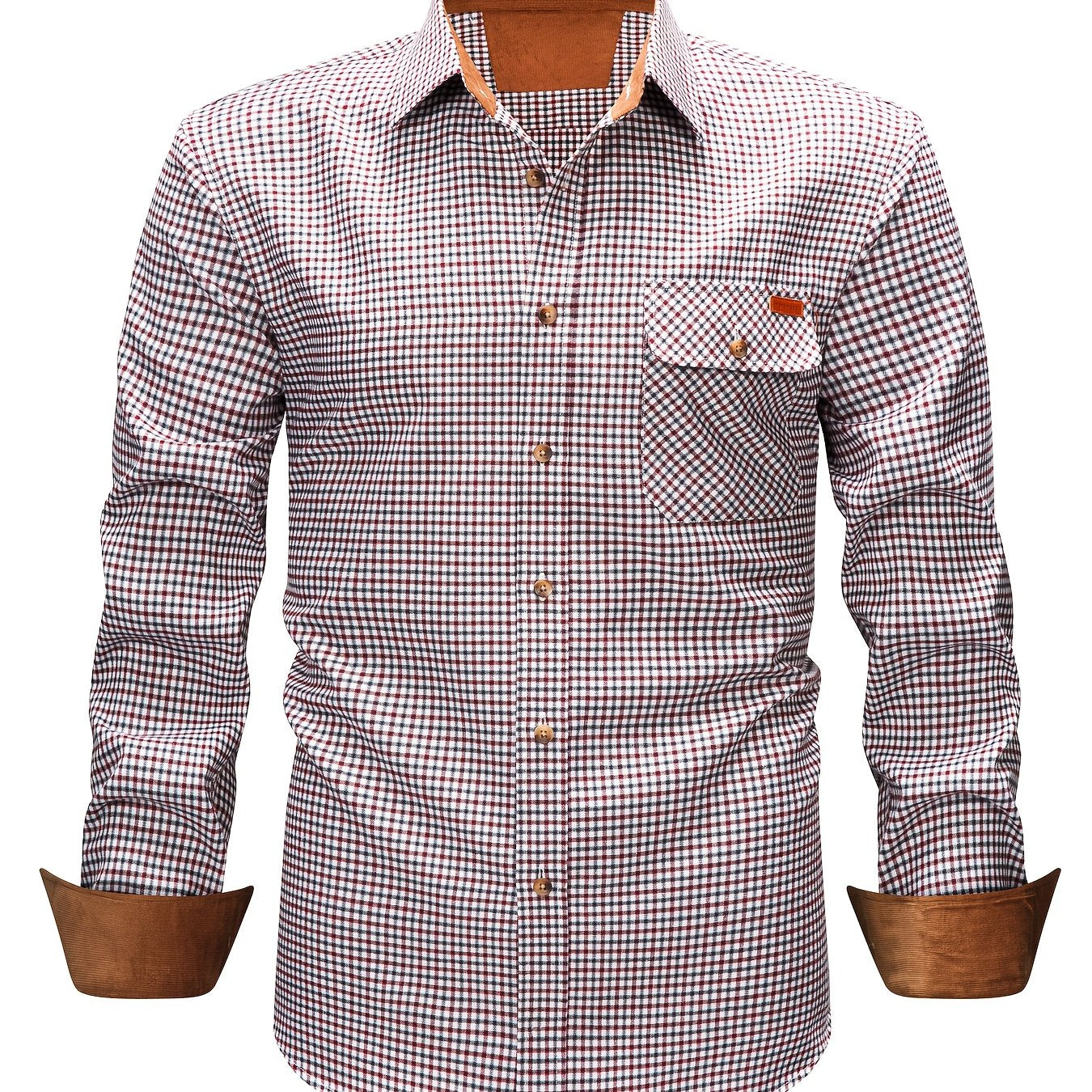 Men's Brushed Plaid Shirt, Dual-Tone, Long-Sleeve