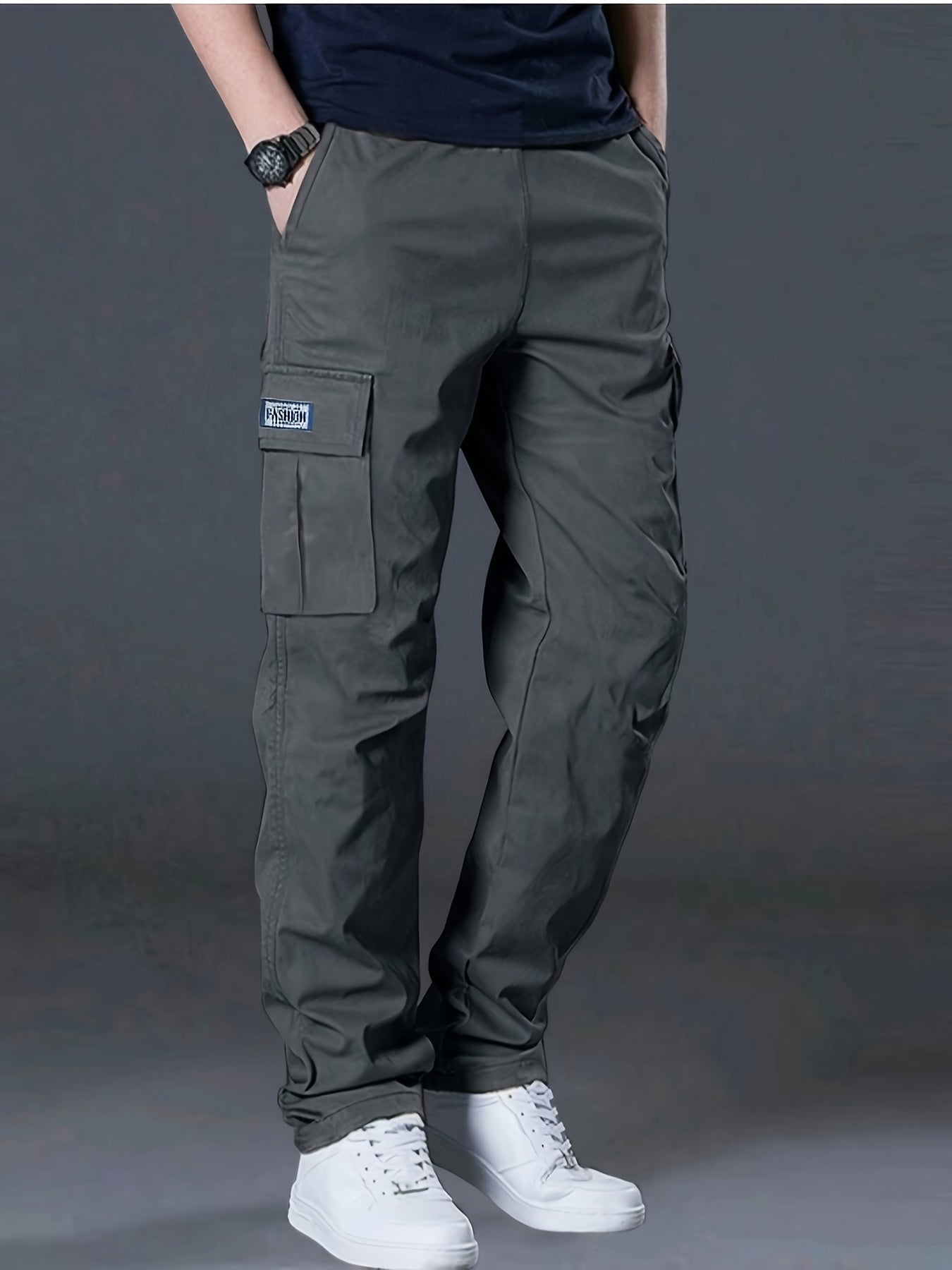 Men's Cargo Trousers, Multi-Pocket, Straight-Leg Drawstring