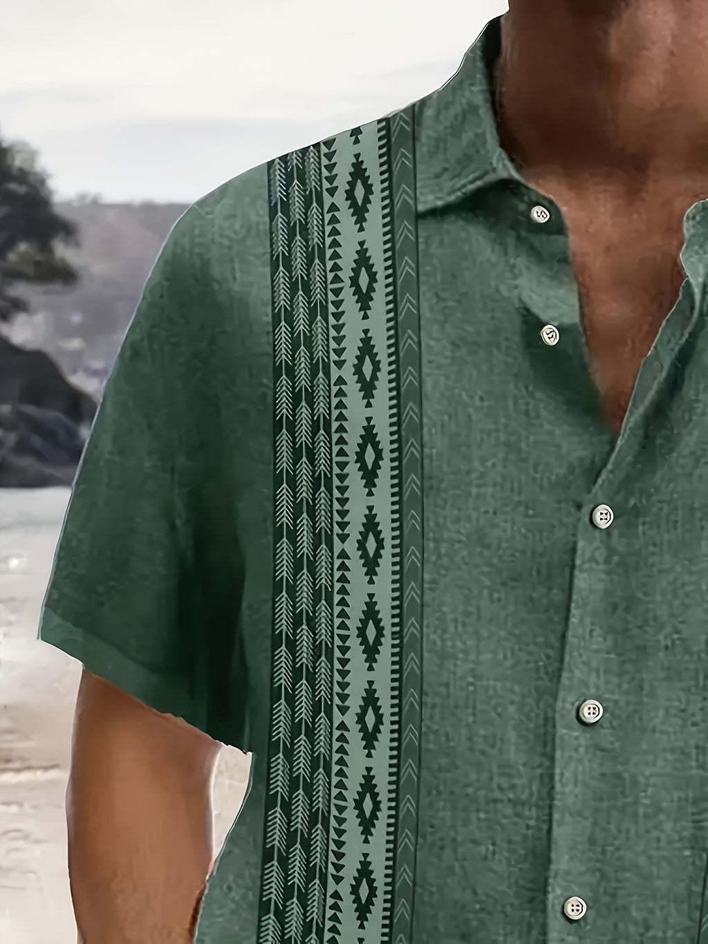 Men's Hawaiian Shirt, Geometric Print, Lapel