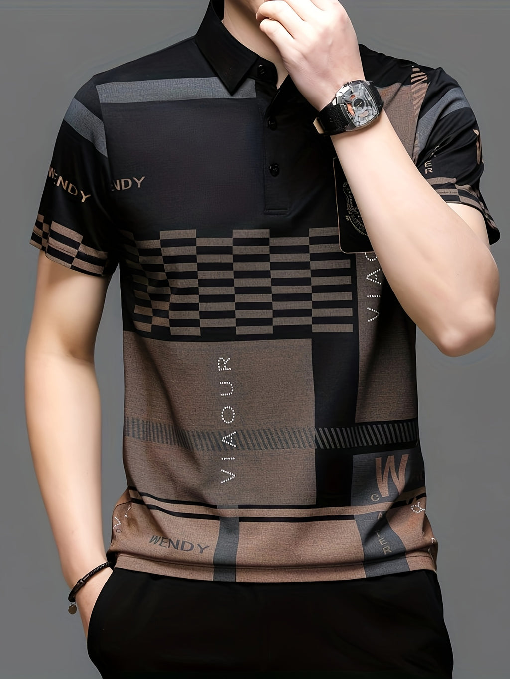 Men's Golf Polo Shirt, Plaid, Moisture-Wicking Quick-Dry