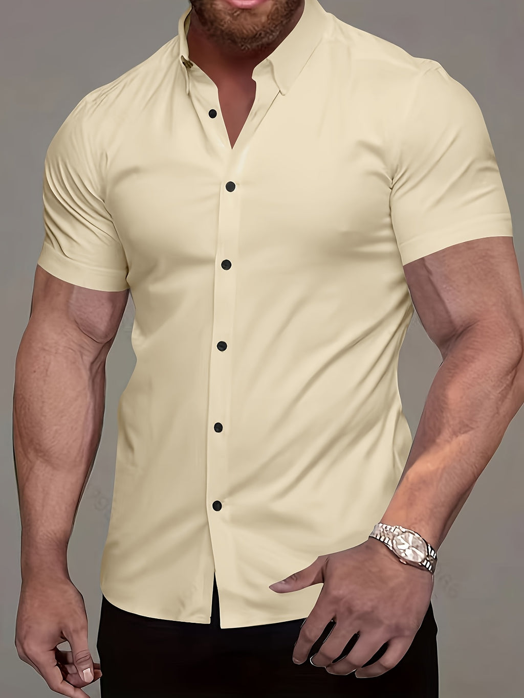 Men's Short-Sleeve Shirt, Lapel, Business Casual