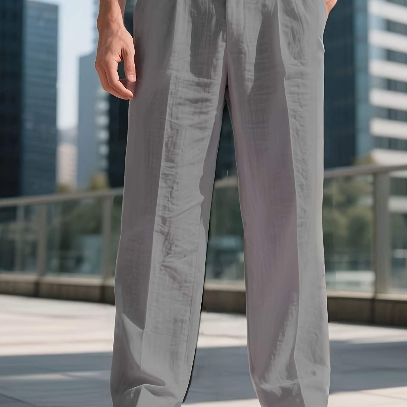 Men's Linen-Blend Trousers, Khaki, Straight-Leg Business Casual