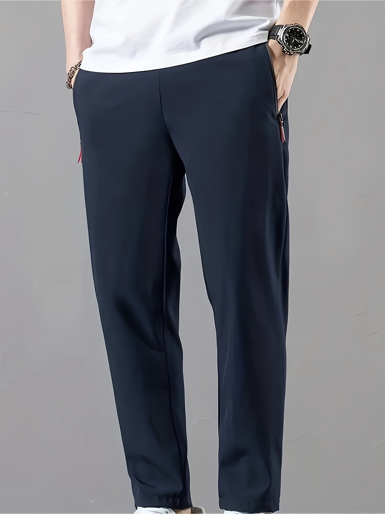 Men's Casual Trousers, Elastic Waist, Straight Loose Fit