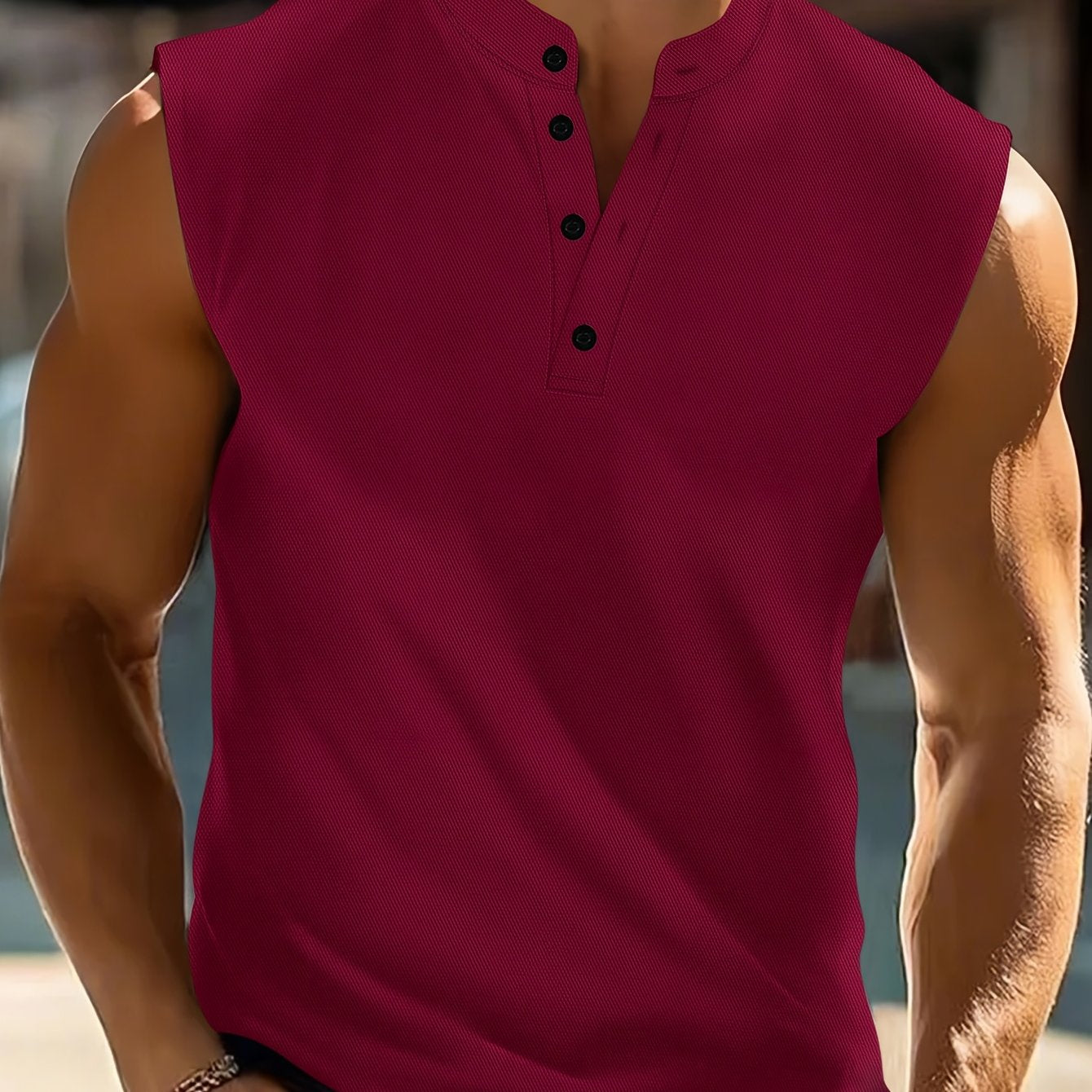 Men's Sleeveless Polo Shirt, Button Collar