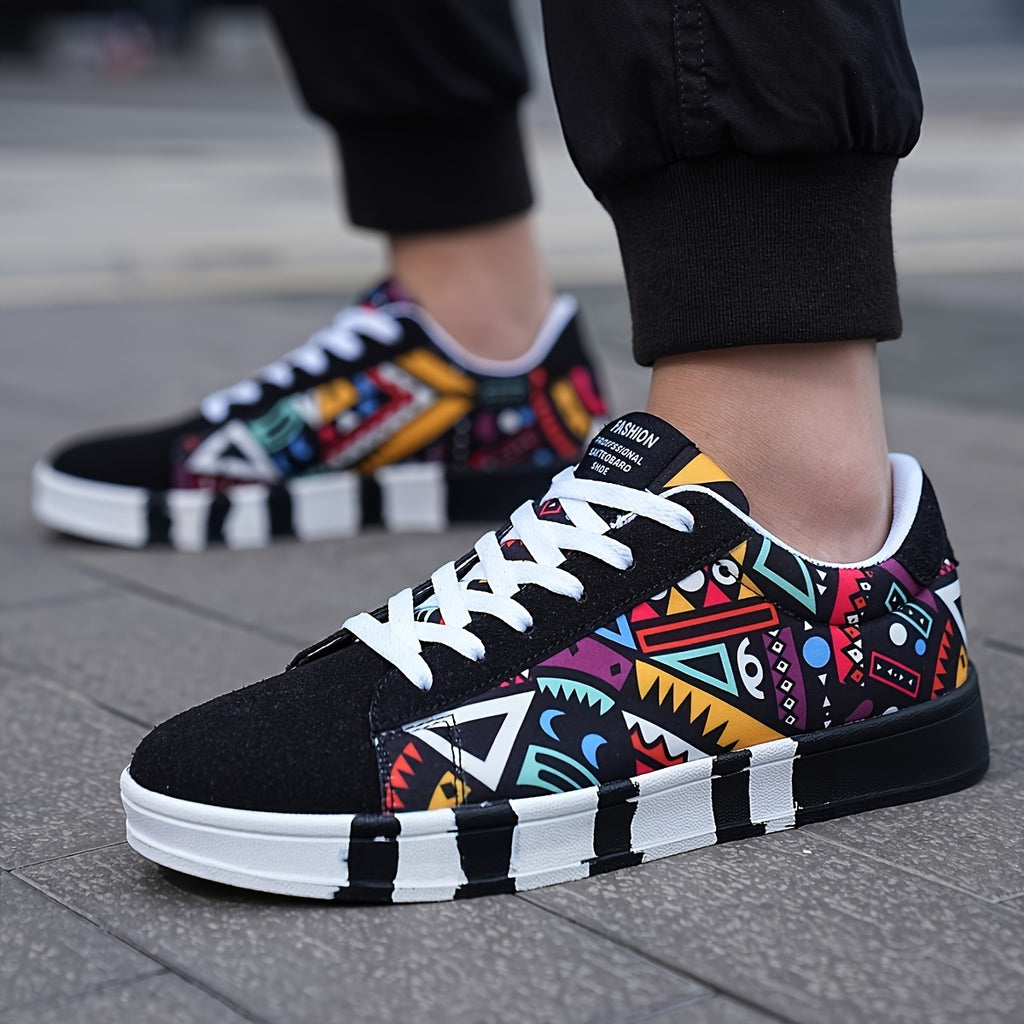 Men's Low-Top Skate Shoes, Geometric Print