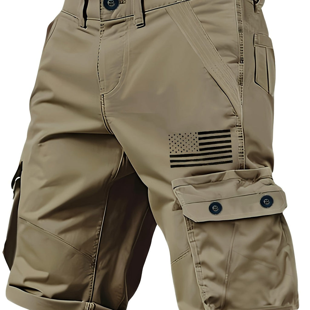 Men's Cargo Shorts, Multi-Pocket Khaki, Casual Streetwear