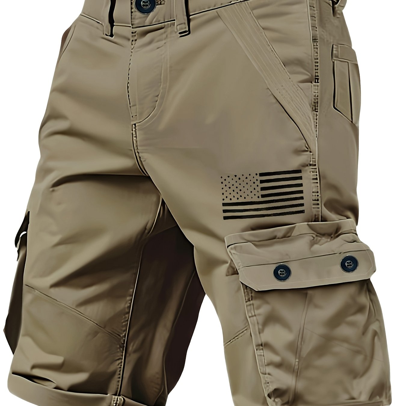 Men's Cargo Shorts, Multi-Pocket Khaki, Casual Streetwear