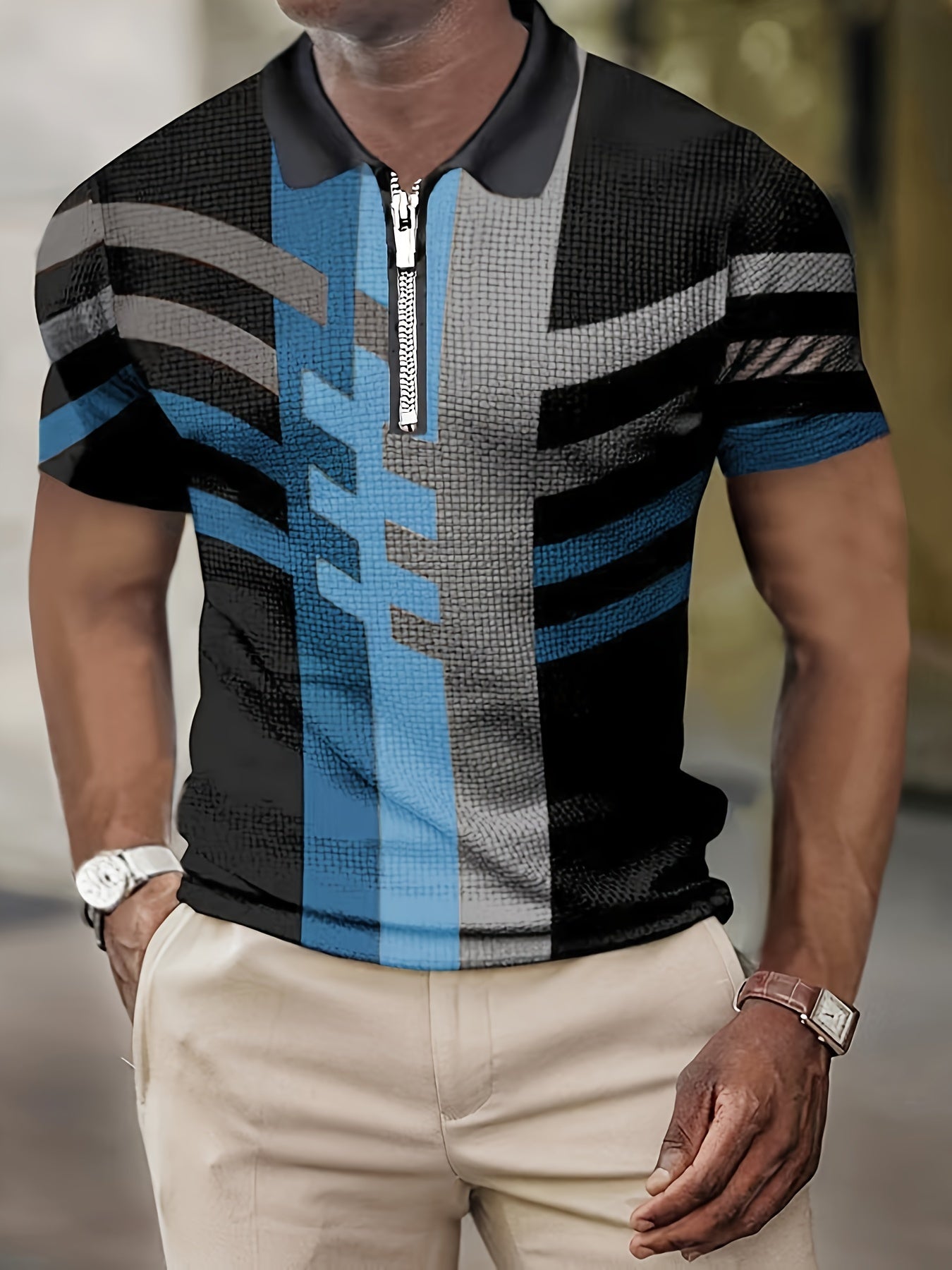 Men's Short-Sleeve Shirt, Striped, Button-Up Casual