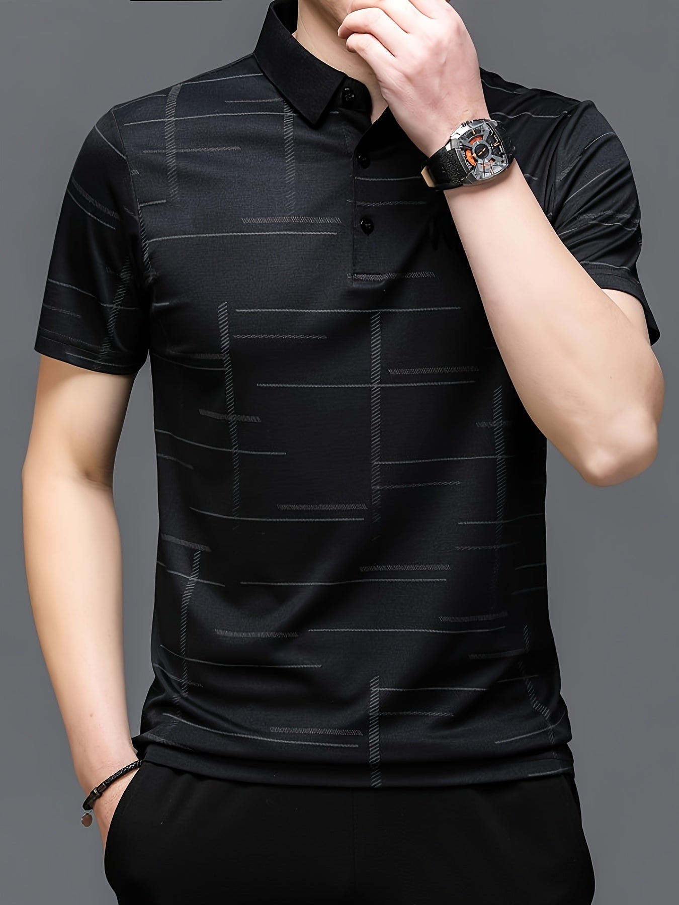 Men's Golf Polo Shirt, Striped, Moisture-Wicking